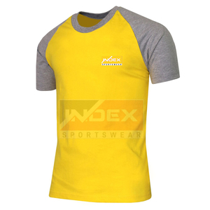INDEX Men's Yellow Raglan Sleeve T-Shirt O-Neck Casual Cotton Jersey Breathable Regular Fit Solid Design Front <b>Logo</b> - Product Image 1