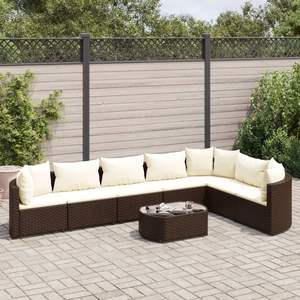 Ensemble de 7 canapés de patio blanc crème et marron pour jardin - Product Image 1