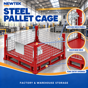 Palette pliable en acier rouge, conteneur industriel empilable à 4 entrées, capacité de charge dynamique de 2500 lb, charge de 25 lb, modèle personnalisable PLT-04 - Product Image 6