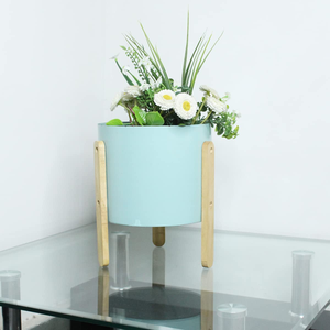 Macetero Metálico Azul Wonderland con Soporte de Madera, Maceta Decorativa Moderna, Elegante Soporte para Plantas de Interior, Jardín Contemporáneo - Product Image 4