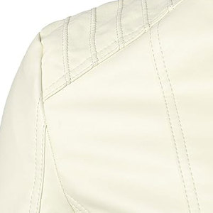 Blouson moto en PU blanc pour homme, col montant, fermeture éclair, coupe ajustée, pour l'automne, manches classiques, couleur unie - Product Image 4