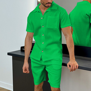 High Quality 2 Piece Mens Shorts Tracksuit Solid Color Loungewear Men Clothes <b>Sets</b> Shorts Sleeve - Product Image 4