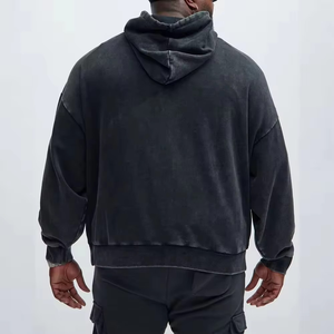 Sudadera con Capucha de Alta Calidad, Estilo Urbano, Personalizada, con Efecto Desgastado, Oversize, con Botones, Efecto Descolorido por el Sol, Diseño Boxy - Product Image 2