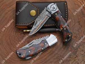 Couteau de poche pliant en acier Damas Copper Mai, qualité industrielle, personnalisable OEM/ODM, haute qualité, bois de wengé et palissandre - Product Image 2