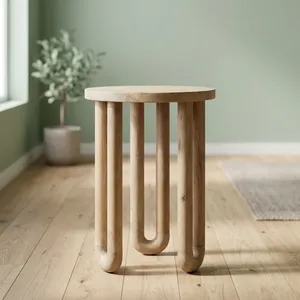 Table d'appoint moderne en bois de manguier, design mid-century, faite à la main, meubles de salon emboîtables, finition foncée, base à trois pieds, Rajasthan - Product Image 1