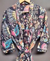 Robe Kimono Col en V Fermeture à Lacets Longue Manches Longues Imprimé Floral Numérique Écologique Respirant Séchage Rapide Coton