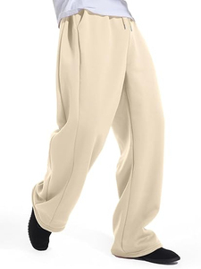 Pantalon de survêtement ample pour homme, coupe large, beige crème, en molleton épais, à bas ouvert, coupe droite, vente en gros - Product Image 4