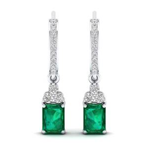 Prix de gros REYES, boucles d'oreilles pendantes en or massif 14 carats avec diamants, émeraude taille émeraude 2,62 carats, bijoux fins pour femmes - Product Image 2