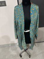 Kimono bleu à imprimé floral, col en V, manches longues, ceinture, longueur genou, cardigan bohème, vêtements d'été confortables pour femmes