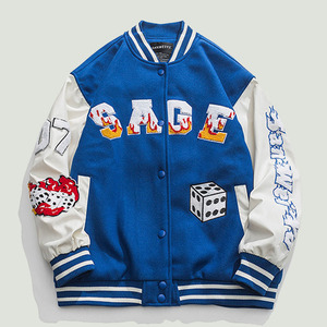 Blouson universitaire pour homme avec broderie et patchs, style streetwear, manteau bomber décontracté pour l'automne - Product Image 3