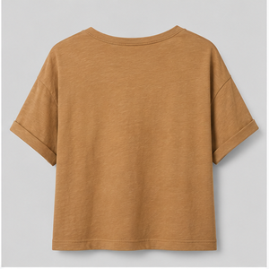 T-shirt Corta da <span class=keywords><strong>Donna</strong></span> Marrone <span class=keywords><strong>Cammello</strong></span> con Collo Spaccato e Polsini, Manica Corta, Vestibilità Rilassata WTS-0043 - Product Image 2
