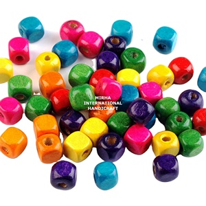 <b>Wooden</b> Round Beads 8x8 mm Custom Shape Colored <b>Heart</b> Pattern Hand <b>Crafted</b> Modern Design Easter Baptism Occasions Indian Product - Product Image 1