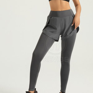 Hot Sale Casual Breathable 2-in-1 Knitted Polyester Cotton Yoga <b>Leggings</b> with Mid <b>Waist</b> <b>Low</b> MOQ - Product Image 4