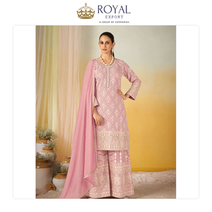 Vente flash sur la collection de costumes pakistanais de créateurs pour les fêtes et les festivals, en georgette avec broderies, à prix réduit - Product Image 4