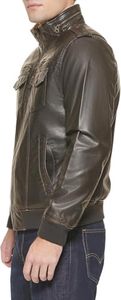 Veste de motard en cuir de vache pour homme, col montant, fermeture éclair, coupe classique, couleur unie, pour l'automne - Product Image 4