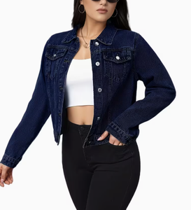 Hardihood International Veste en jean bleu foncé pour femme, boutonnée, effet vieilli, imprimé floral, strass, en coton - Product Image 6