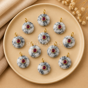 Pendentif en opale dendritique ronde de 15 mm pour la création de bijoux artistiques, fournitures de colliers, accessoires personnalisés en gros - Product Image 4