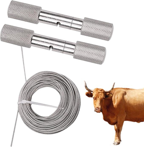 Poignées de guide pour scie à fil de décoronnage du bétail, paire, pour animaux d'élevage, en acier inoxydable durable, outils réutilisables - Product Image 1