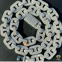 Nuevo Collar Hip Hop de Plata de Ley 925 de Dos Tonos con Cadena Mariner de Moissanita de 16 mm, Estilo Cubano Iced Out de 40 ct con Baguette y Certificación Triple