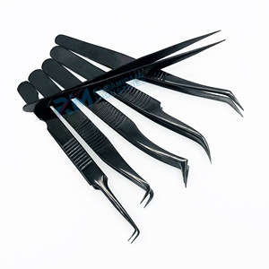 Pince à épiler antistatique en acier inoxydable noir RMI pour extensions de cils, pointe lisse, précision, 14 cm, 12 cm, ensemble de 8 pinces à pointes différentes - Product Image 5