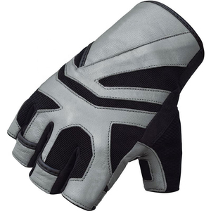 Gants de fitness demi-doigts en cuir PU pour la musculation, unisexe, avec sangle de poignet réglable, gris et noir - Product Image 3