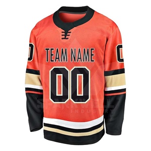 Jersey de Hockey sobre Hielo Personalizado para Hombre, Naranja, Negro y Dorado, con Nombre del Equipo y Número, Manga Larga, Transpirable, Sublimado, Cuello en V, Algodón/Bambú en la Parte Delantera - Product Image 2