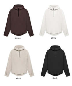 Sudadera con capucha de media cremallera para hombre, de forro polar 100% algodón, diseño liso, para deportes al aire libre, fitness, primavera, otoño e invierno, corte holgado oversize - Product Image 2