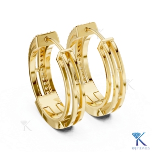 Boucles d'oreilles créoles Huggie à double rangée pavée de diamants CVD HPHT de laboratoire, motif ajouré, en or massif 14K, bijoux fins pour femme, pour mariage - Product Image 3