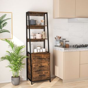 Estantería Alta con Estantes Abiertos y Cajones de Almacenamiento, Mueble Multifuncional Independiente para Sala de Estar, Oficina en Casa, Granja, Supermercado - Product Image 2