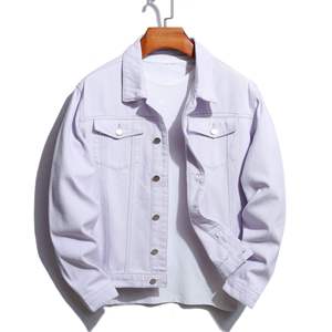 Men's Light Purple <b>Denim</b> Jacket Regular Fit Solid Color Button Front Casual Spring Style Woven Cotton <b>Coat</b> - Product Image 1