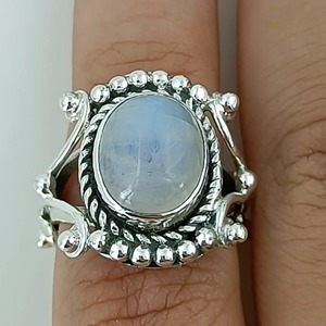 Rainbow Moonstone <b>Ring</b> 925 Sterling <b>Silver</b> Handmade <b>Statement</b> Promise <b>Ring</b> for Women Boho Oval June Birthstone Jewelry - Product Image 4