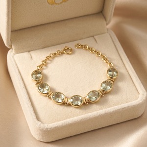 MOKU JEWELLERY Natural Green <b>Amethyst</b> Tennis <b>Bracelet</b> Gold Plated Brass Oval Bezel Set Handmade Adjustable Gemstone Anniversary - Product Image 5