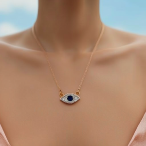สร้อยคอจี้รูปตาปีศาจประดับไพลินชุบทองคำขาว 14K พร้อมไข่มุกน้ำจืดและโซ่แบบกล่องประดับเพทายสำหรับทุกเพศ - Product Image 3