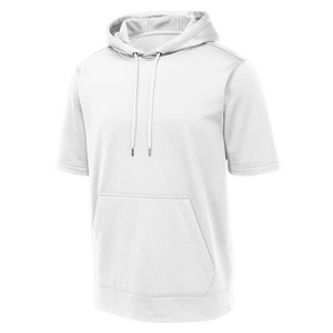 Men's Gray <b>Short</b> <b>Sleeve</b> <b>Hoodie</b> Pullover Hooded Sweatshirt with Kangaroo Pocket Casual Solid Top - Product Image 4