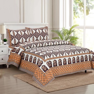 Ensemble de literie 3 pièces en coton 100% imprimé à la main à Motif Floral Marwad, 300 fils, résistant à la décoloration, qualité indienne, toutes saisons - Product Image 1