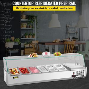 Tavolo refrigerato per preparazione sandwich da 60 pollici (16,8 Qt) con 4 teglie da 1/3 e 4 teglie da 1/6, 146W, stazione di preparazione condimenti elettrica per salad bar da 30 pollici - Product Image 2