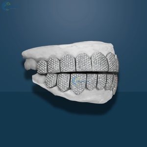 Hip Hop Lab Grown Diamond Teeth Grillz Iced Out 10 Top & 10 Bottom Set Personalizado de Oro Blanco Sólido de 10K para Hombre - Product Image 3