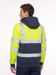 Men's High Visibility <b>Fleece</b> <b>Jacket</b> With <b>Hooded</b> Zipper Reflective Stripes Workwear Style Autumn Wear - Product Image 6