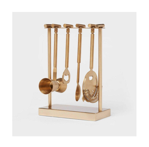 Juego de herramientas de barra de latón con elegante soporte de mármol blanco, perfecto para exhibir y organizar en la cocina del hogar, juego para café y vino. - Product Image 5