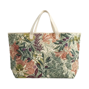 Premium Cotton Shopping Bag with Multicolor <b>Botanical</b> Floral <b>Print</b> | Reusable Fabric Carry Bag for Grocery - Product Image 1