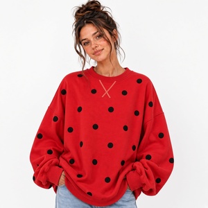 Sudadera Oversize de Mujer con Estampado de Puntos, Cuello Redondo, Hombros Caídos, Manga Larga, Tejida, Casual, para Otoño - Product Image 6