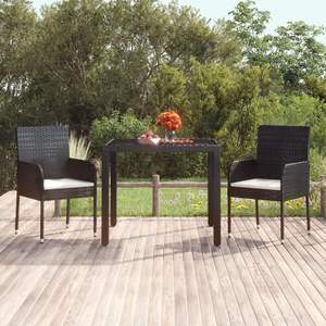 Table de jardin en polyrotin noir avec plateau en verre trempé Tables élégantes pour l'extérieur - Product Image 1
