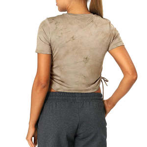 T-shirt court à manches courtes en toile respirante et ajustée pour femme, col rond, couleur unie, collection 2026, vente en gros, tenue décontractée, confortable, personnalisable OEM - Product Image 6