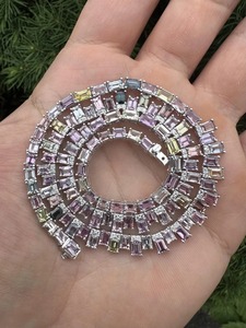 Collar de tenis de oro blanco de 18 quilates con diamantes multicolor arcoíris y cadena tipo caja |   Collar de Lujo con Piedras Preciosas para Unisex - Product Image 3