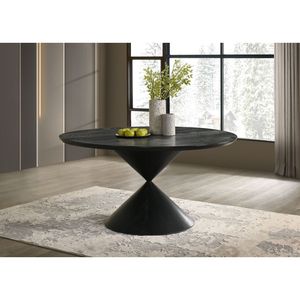 Mesa de Comedor Haven de 59 Pulgadas con Base de Pedestal Negra Ébano y Elegante Diseño Redondo en Forma de Reloj de Arena - Product Image 1