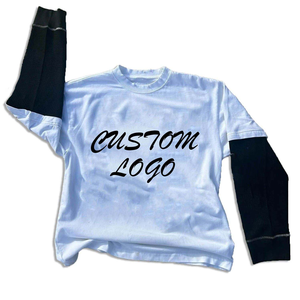 Camiseta de Manga Larga Unisex con Logotipo Personalizado, Tejida, 100% Algodón, Estilo Casual, con Ribete en Contraste, Estilo Urbano Vintage, Hombros Caídos - Product Image 1