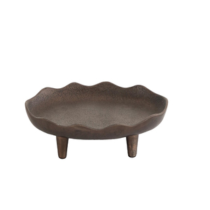 Moderno Tazón Decorativo Ovalado con Base de Metal, Acabado Bronce, Tazón con Pedestal de Aluminio Fundido Apto para Alimentos - Product Image 3
