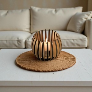 Modernist Wooden Circular <b>Lantern</b> <b>Candle</b> Holder Eco Friendly Home Decoration - Product Image 3
