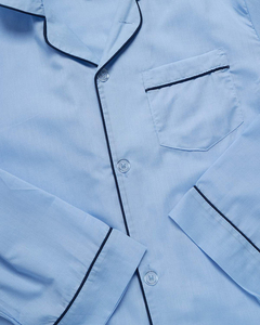 ชุดนอนผ้าสักหลาดระบายอากาศสีพื้นของผู้ชายชุดนอน2ชิ้นชุดเสื้อผ้าใส่อยู่บ้านแขนยาวมีกระดุม - Product Image 4