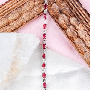New Arrival 925 Sterling Silver Women's <b>Bracelet</b> Natural <b>Ruby</b> Cubic Zircon Oval Faceted Cut Gemstone Gold Party Engagement - Product Image 2